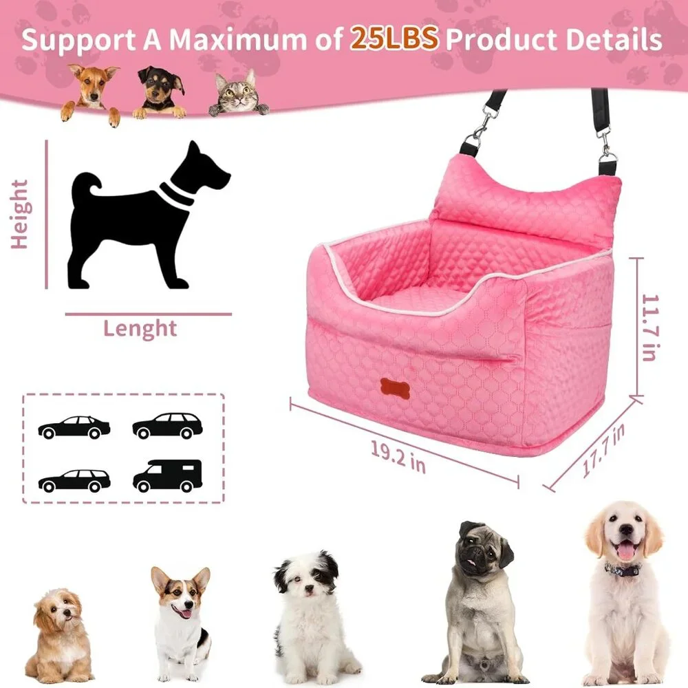 Dog Car Seat - Memory Foam Dog Booster Seat for Small Dogs Up to 25lbs